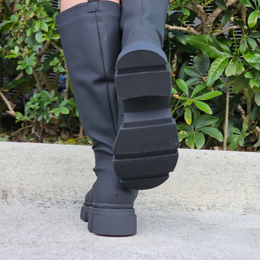 Black Color Round Toe Synthetic Mid Calf Boots Side Zipper Women's - Picture 6 of 6